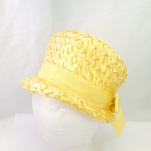 Vintage Sears Millinery Yellow Straw Hat Woven Easter Cap USA Made Size 22